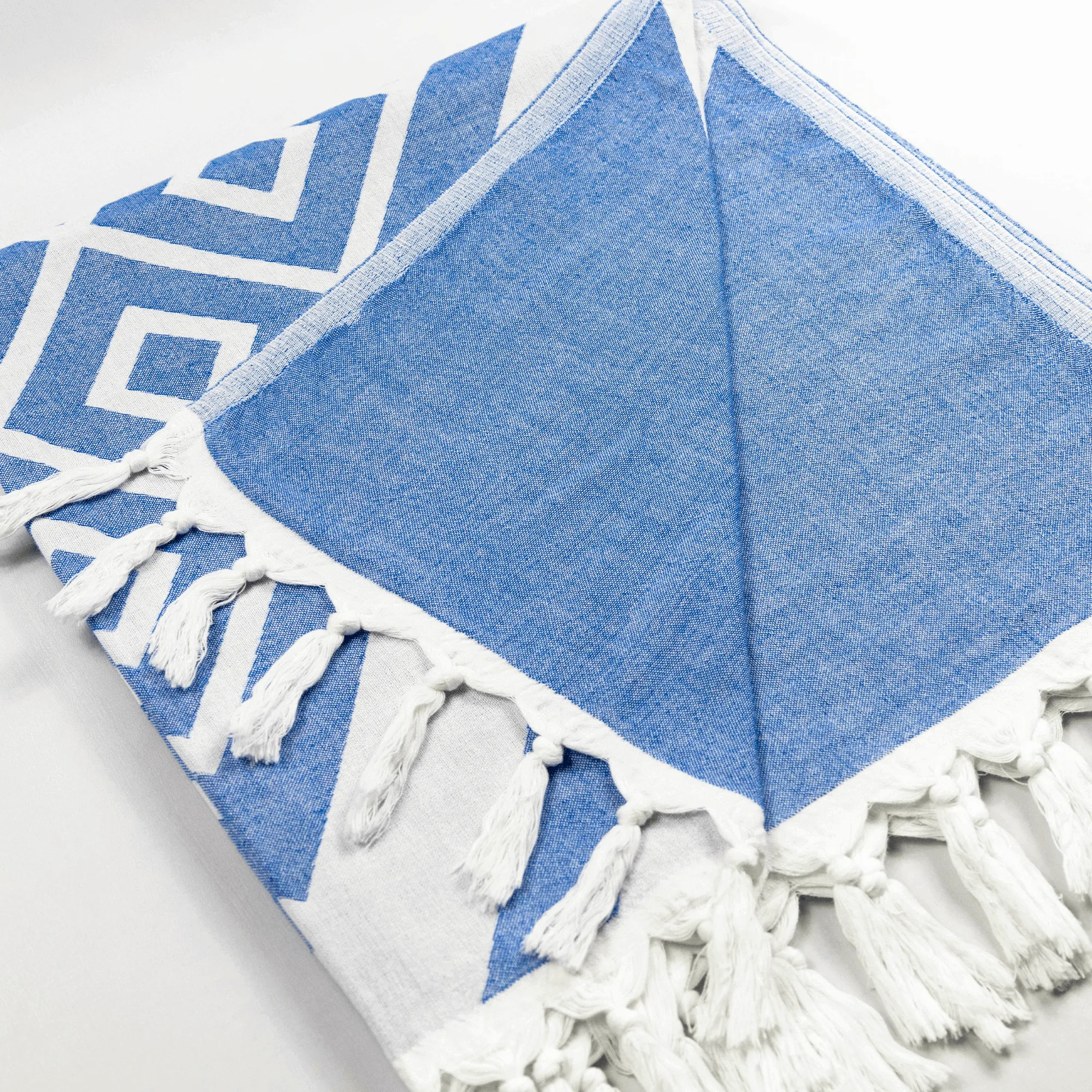 Turkish Cotton Towel Set / Geo Diamond in Blue   White