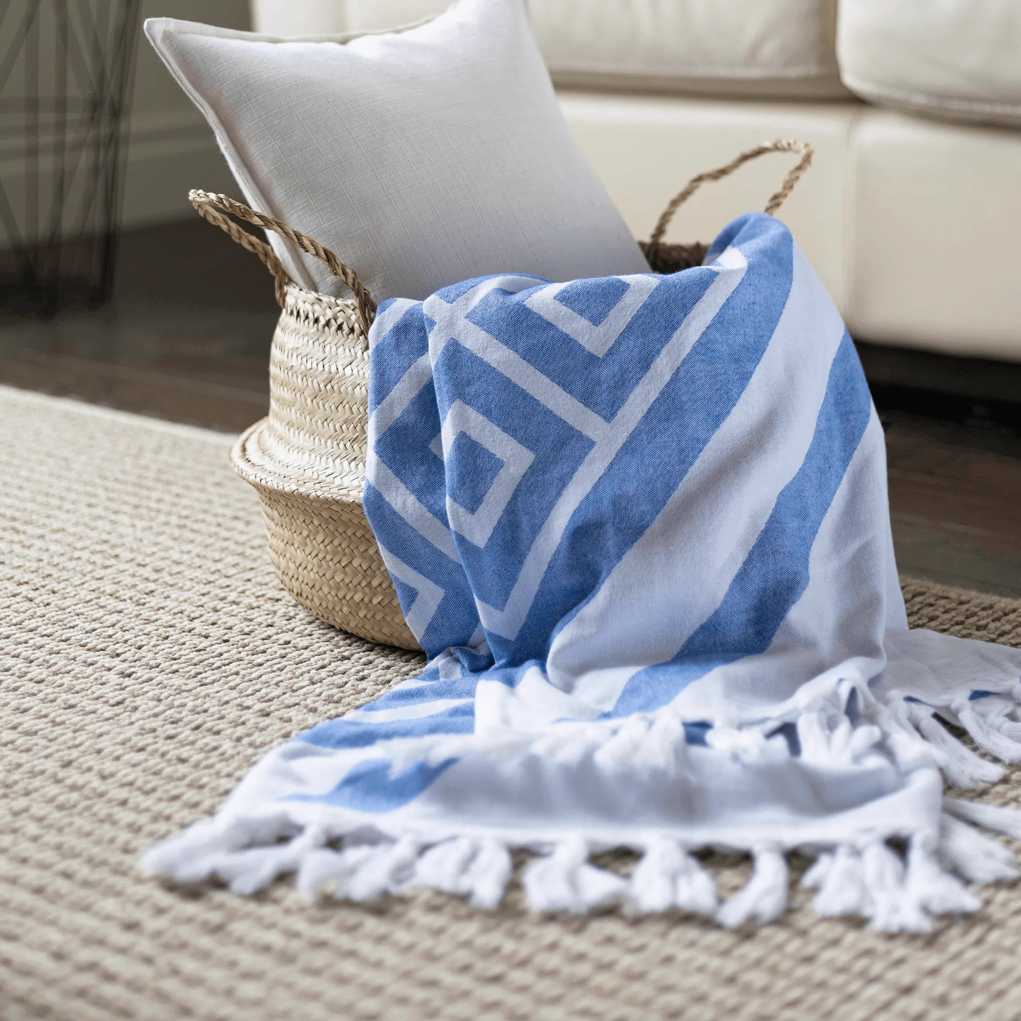 Turkish Cotton Towel Set / Geo Diamond in Blue   White