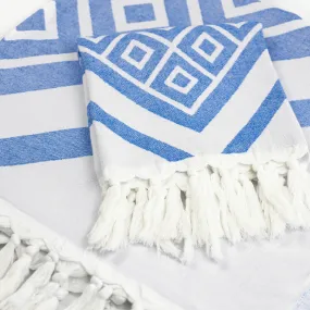 Turkish Cotton Towel Set / Geo Diamond in Blue   White