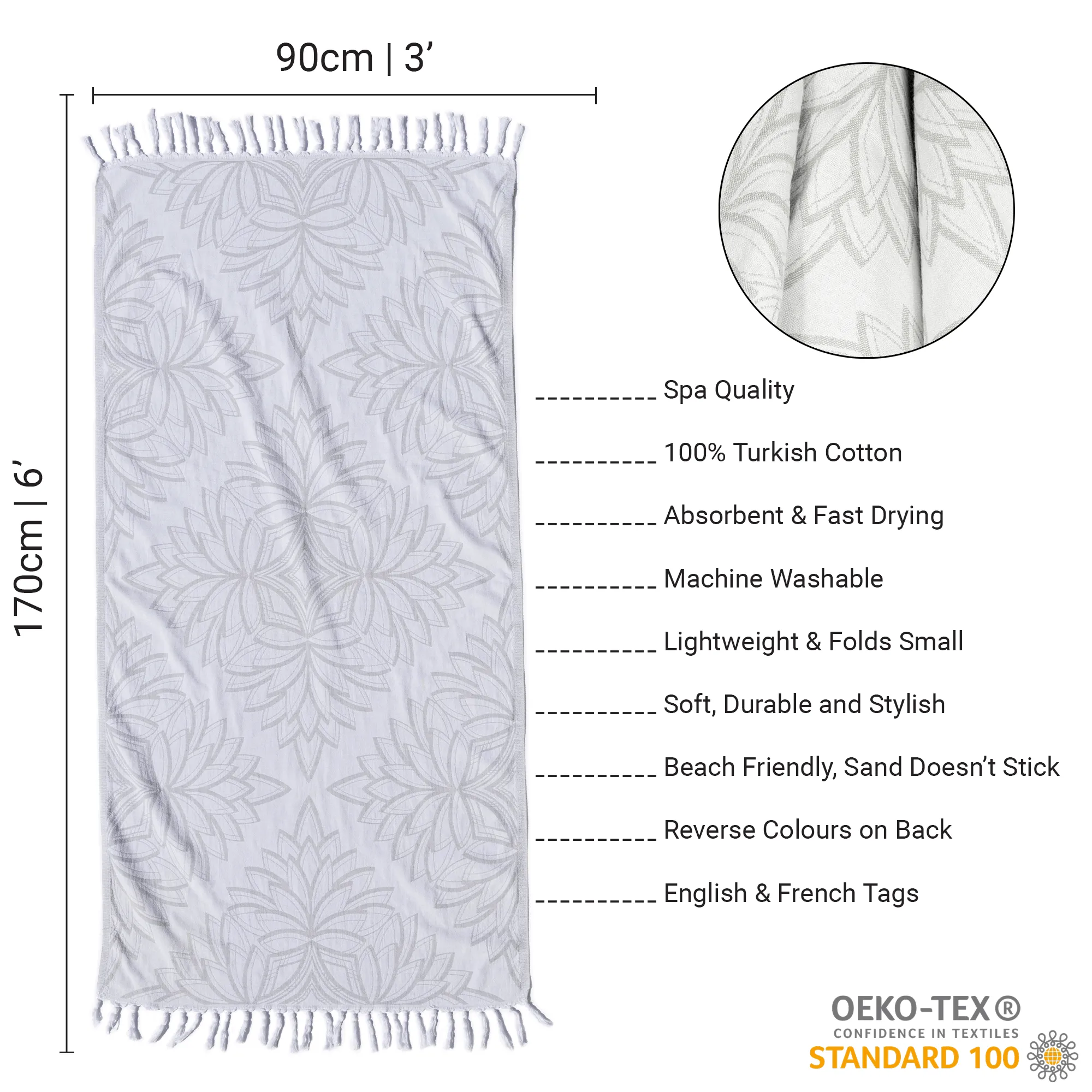 Turkish Cotton Towel Set / Horona in Grey   White