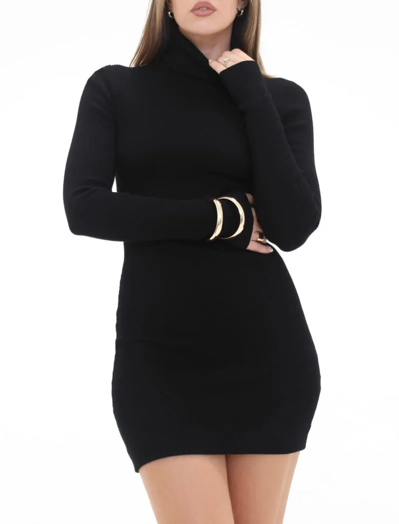 Turtleneck Mini Dress | Black