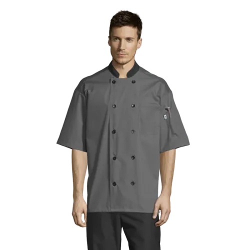 Uncommon Threads Havana Chef Coat W/Mesh Back Small Slate Unisex 65/35 Poly/Cotton Poplin
