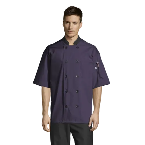 Uncommon Threads Havana Chef Coat W/Mesh Back XL Eggplant Unisex 65/35% Poly/Cotton Poplin
