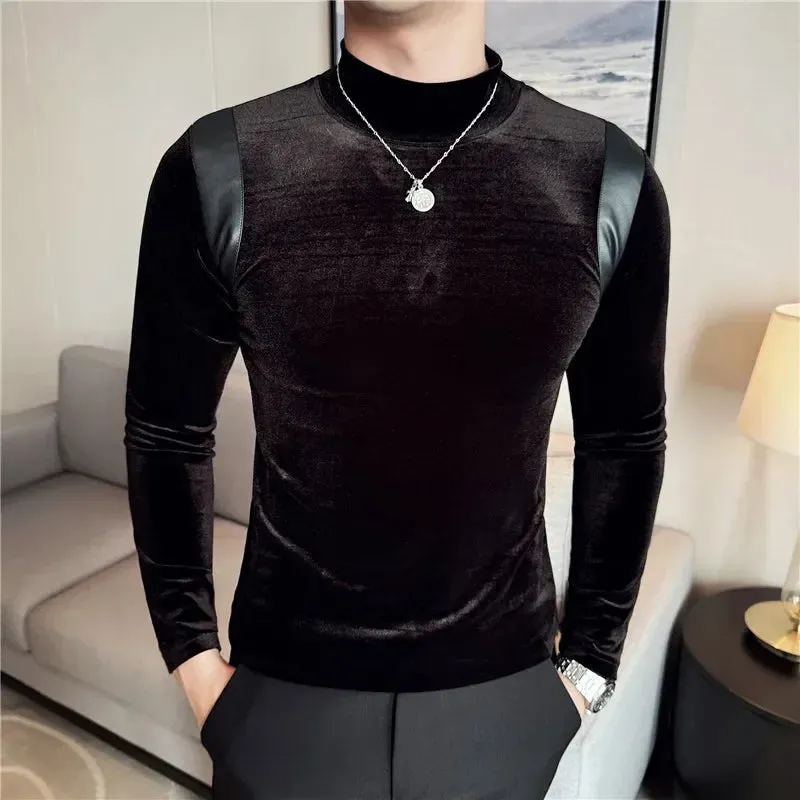 Velvet Thickened Turtleneck Slim Fit T-Shirt