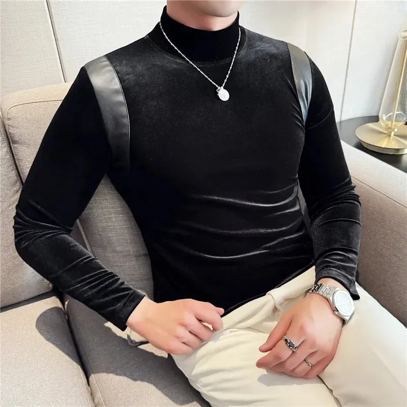 Velvet Thickened Turtleneck Slim Fit T-Shirt