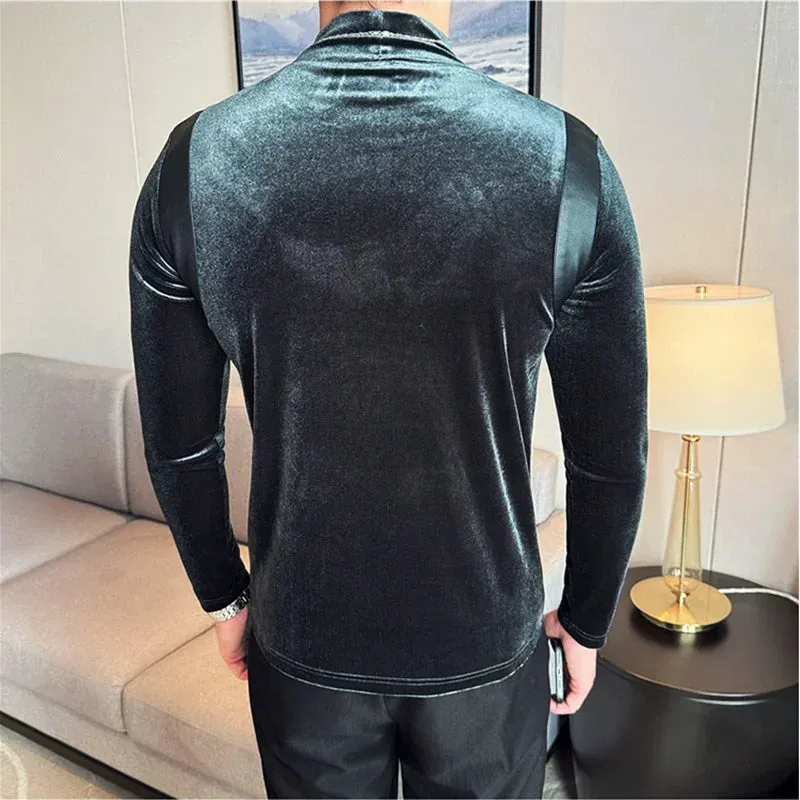 Velvet Thickened Turtleneck Slim Fit T-Shirt