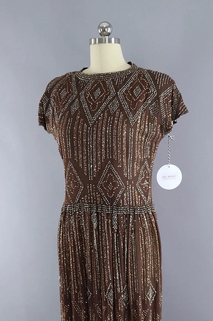 Vintage Pauline Trigere Glittered Formal Gown