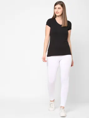 Women's White Cotton Elastane Slim Fit Knit Tights